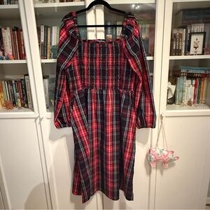 Draper James RSVP Smocked Plaid Midi Dress XL
